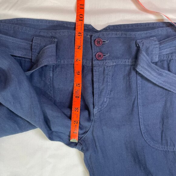 Juicy Couture Size 8 Beachy Linen Pants Wide Leg Belted Denim Blue Color - Picture 8 of 14
